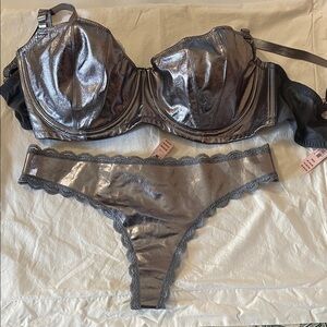 NWT Victoria's Secret Metallic Silver Underwire Bra & NWT Lace Trim Thong